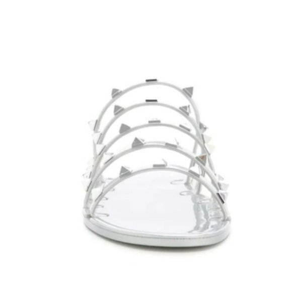 Nine West Charli Flat Jelly Slide Sandals Silver Gray -10 - Picture 2 of 8